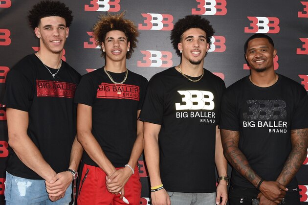 CHINO, CA - SEPTEMBER 02:  (L-R) Lonzo Ball, LaMelo Ball, LiAngelo Ball and Darren Moore attend Melo Ball's 16th Birthday on September 2, 2017 in Chino, California.  (Photo by Joshua Blanchard/Getty Images for Crosswalk Productions )