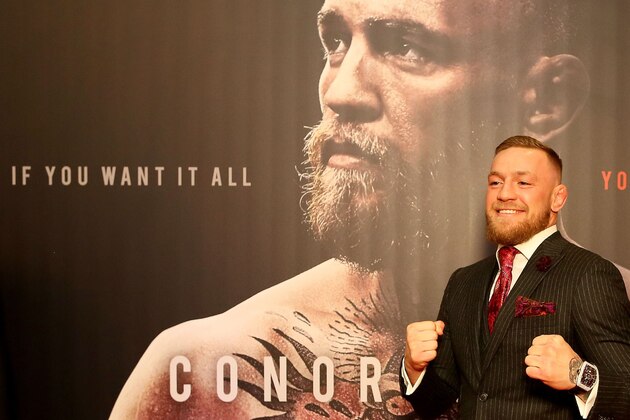 Irish mixed martial arts star Conor McGregor poses upon arrival to attend the world premiere of the documentary film 'Conor McGregor: Notorious' at the Savoy Cinema in Dublin, Ireland on November 1, 2017. / AFP PHOTO / Paul FAITH        (Photo credit should read PAUL FAITH/AFP/Getty Images)
