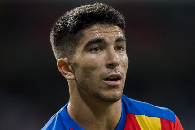 MADRID, SPAIN - AUGUST 27: Carlos Soler Barragan of Valencia CF reacts during their La Liga 2017-18 match between Real Madrid and Valencia CF at the Estadio Santiago Bernabeu on 27 August 2017 in Madrid, Spain. (Photo by Power Sport Images/Getty Images)