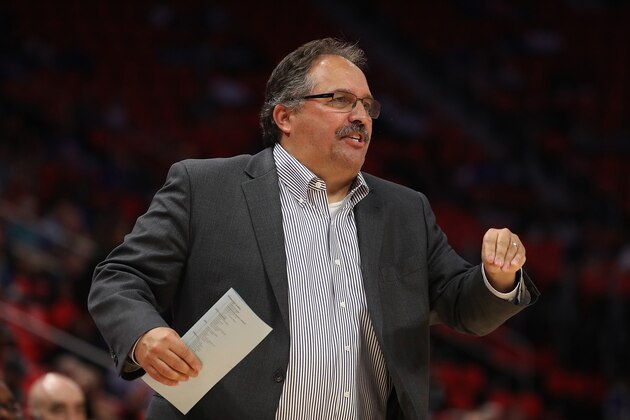 DETROIT, MI - OCTOBER 4: Detroit Pistons and head coach Stan Van Gundy shouts out instructions during the fourth quarter of the preseason game against the Charlotte Hornets at Little Caesars Arena on October 4, 2017 in Detroit, Michigan. NOTE TO USER: User expressly acknowledges and agrees that, by downloading and or using this photograph, User is consenting to the terms and conditions of the Getty Images License Agreement  (Photo by Leon Halip/Getty Images). Charlotte Hornets defeated Detroit Pistons 108-106.