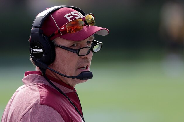DURHAM, NC - OCTOBER 14:  Head coach Jimbo Fisher of the Florida State Seminoles watches on during their game against the Duke Blue Devils at Wallace Wade Stadium on October 14, 2017 in Durham, North Carolina.  (Photo by Streeter Lecka/Getty Images)
