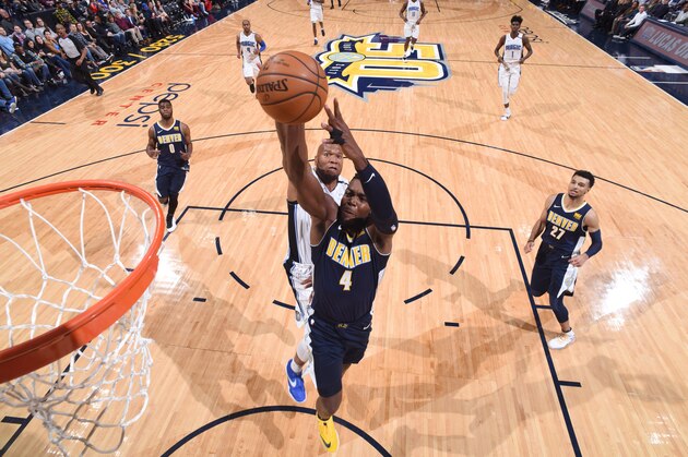 DENVER, CO - NOVEMBER 11: Paul Millsap #4 of the Denver Nuggets dunks against the Orlando Magic on November 11, 2017 at the Pepsi Center in Denver, Colorado. NOTE TO USER: User expressly acknowledges and agrees that, by downloading and/or using this Photograph, user is consenting to the terms and conditions of the Getty Images License Agreement. Mandatory Copyright Notice: Copyright 2017 NBAE (Photo by Garrett Ellwood/NBAE via Getty Images) DENVER, CO - NOVEMBER 11: Paul Millsap #4 of the Denver Nuggets dunks against the Orlando Magic on November 11, 2017 at the Pepsi Center in Denver, Colorado. NOTE TO USER: User expressly acknowledges and agrees that, by downloading and/or using this Photograph, user is consenting to the terms and conditions of the Getty Images License Agreement. Mandatory Copyright Notice: Copyright 2017 NBAE (Photo by Garrett Ellwood/NBAE via Getty Images)