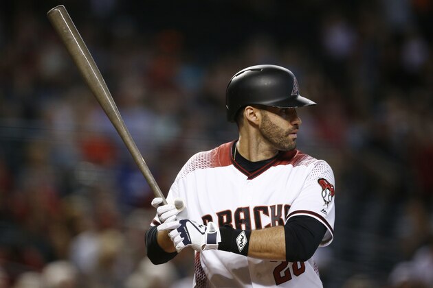 Arizona Diamondbacks' J.D. Martinez steps in to bat against the San Francisco Giants during the ninth inning of a baseball game Wednesday, Sept. 27, 2017, in Phoenix. The Diamondbacks defeated the Giants 4-3. (AP Photo/Ross D. Franklin)