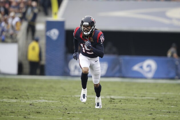 Houston Texans' Will Fuller runs across the field during an NFL football game against the Los Angeles Rams Sunday, Nov. 12, 2017, in Los Angeles. (AP Photo/Jae C. Hong)