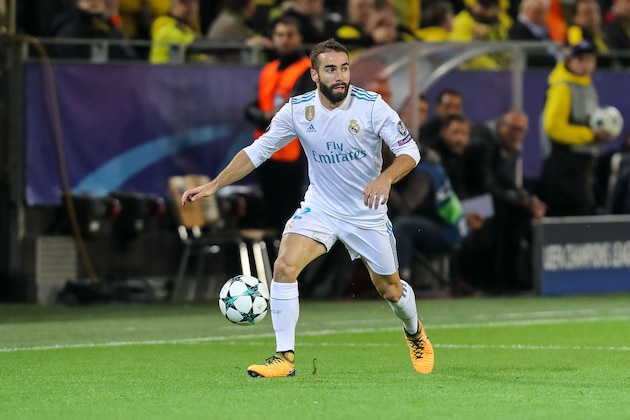 DORTMUND, GERMANY - SEPTEMBER 26: Dani Carvajal of Real Madrid controls the ball during the UEFA Champions League group H match between Borussia Dortmund and Real Madrid at Signal Iduna Park on September 26, 2017 in Dortmund, Germany. (Photo by TF-Images/TF-Images via Getty Images)
