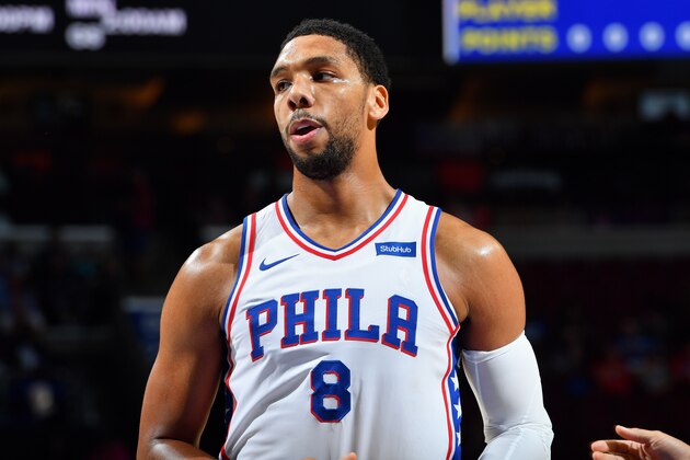PHILADELPHIA, PA - OCTOBER 4: Jahlil Okafor #8 of the Philadelphia 76ers looks on during the game against the Memphis Grizzlies during a preseason game on October 4, 2017 at Wells Fargo Center in Philadelphia, Pennsylvania. NOTE TO USER: User expressly acknowledges and agrees that, by downloading and or using this photograph, User is consenting to the terms and conditions of the Getty Images License Agreement. Mandatory Copyright Notice: Copyright 2017 NBAE (Photo by Jesse D. Garrabrant/NBAE via Getty Images)