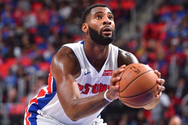 DETROIT, MI - OCTOBER 18:  Andre Drummond #0 of the Detroit Pistons shoots a free throw against the Charlotte Hornets during the game on October 18, 2017 at Little Caesars Arena in Detroit, Michigan. NOTE TO USER: User expressly acknowledges and agrees that, by downloading and/or using this photograph, User is consenting to the terms and conditions of the Getty Images License Agreement. Mandatory Copyright Notice: Copyright 2017 NBAE (Photo by Jesse D. Garrabrant/NBAE via Getty Images)