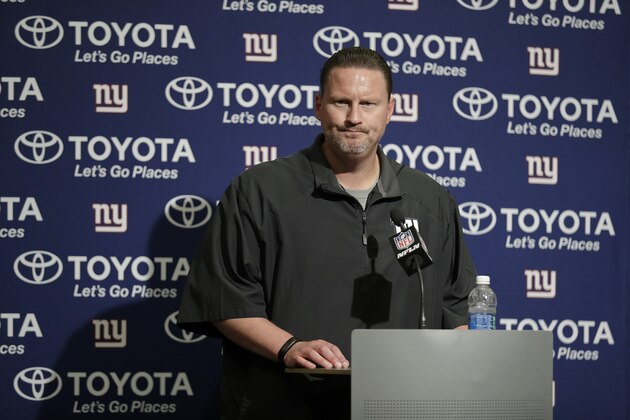 New York Giants head coach Ben McAdoo speaks at a news conference after an NFL football game between the San Francisco 49ers and the Giants in Santa Clara, Calif., Sunday, Nov. 12, 2017. (AP Photo/Marcio Jose Sanchez)