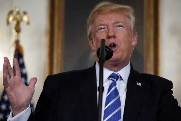 President Donald Trump speaks in the Diplomatic Reception Room of the White House, Wednesday, Nov. 15, 2017, in Washington. (AP Photo/Evan Vucci)