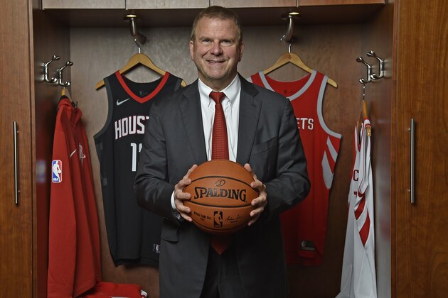 HOUSTON, TX - OCTOBER 10:  The Houston Rockets new owner Tilman Fertitta is introduced during a press conference at The Toyota Center in Houston, Texas on October 10, 2017. NOTE TO USER: User expressly acknowledges and agrees that, by downloading and/or using this photograph, user is consenting to the terms and conditions of the Getty Images License Agreement. Mandatory Copyright Notice: Copyright 2017 NBAE (Photo by Bill Baptist/NBAE via Getty Images)