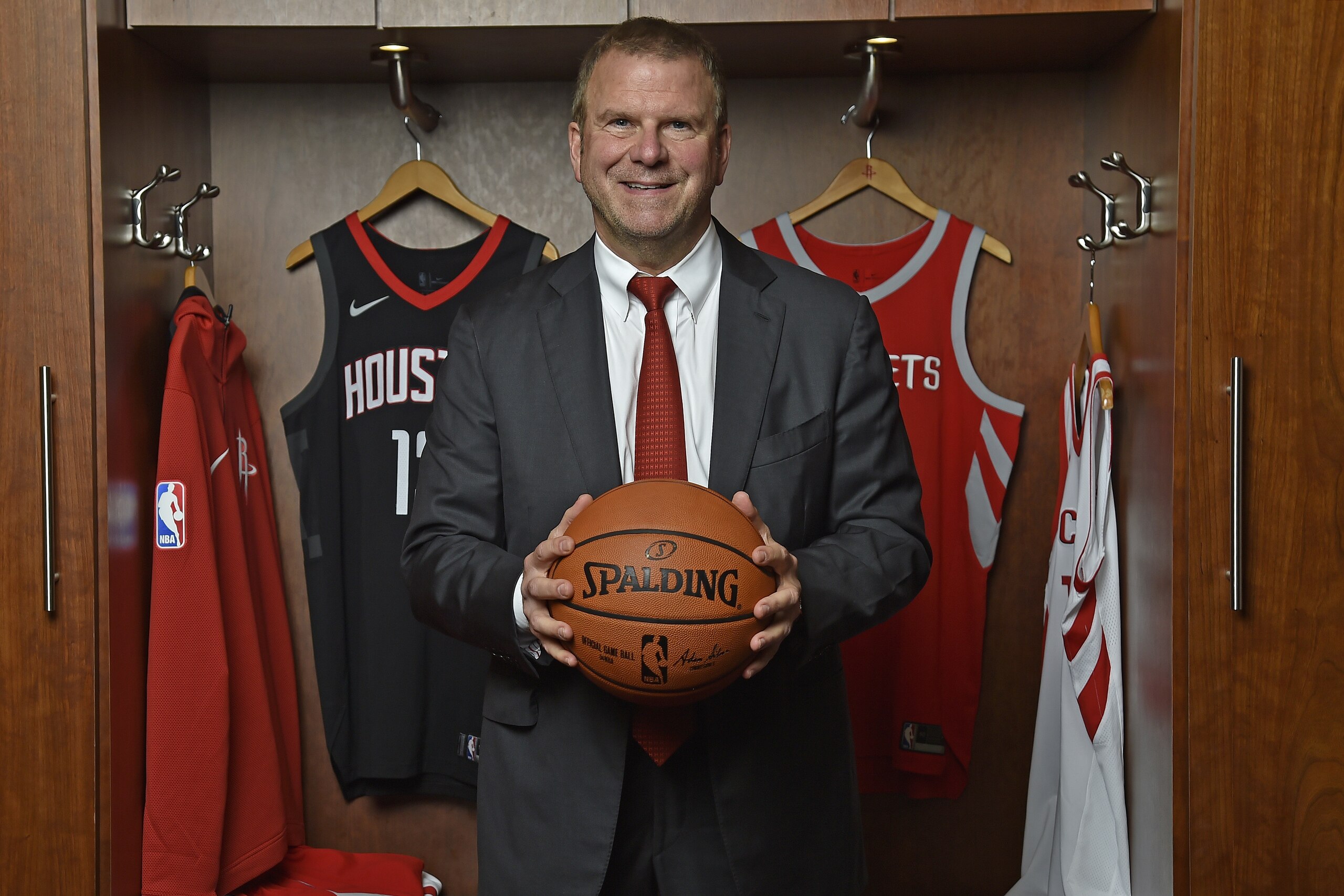 HOUSTON, TX - OCTOBER 10:  The Houston Rockets new owner Tilman Fertitta is introduced during a press conference at The Toyota Center in Houston, Texas on October 10, 2017. NOTE TO USER: User expressly acknowledges and agrees that, by downloading and/or using this photograph, user is consenting to the terms and conditions of the Getty Images License Agreement. Mandatory Copyright Notice: Copyright 2017 NBAE (Photo by Bill Baptist/NBAE via Getty Images)