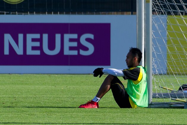 DORTMUND, GERMANY - NOVEMBER 05: Pierre-Emerick Aubameyang of Dortmund looks on during a training session at BVB trainings center on November 5, 2017 in Dortmund. (Photo by TF-Images/TF-Images via Getty Images)