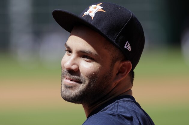 Houston Astros second baseman Jose Altuve smiles during practice Wednesday, Oct. 11, 2017, in Houston. The Astros beat the Red Sox to advance to the ALCS which is set to begin Friday. (AP Photo/David J. Phillip)