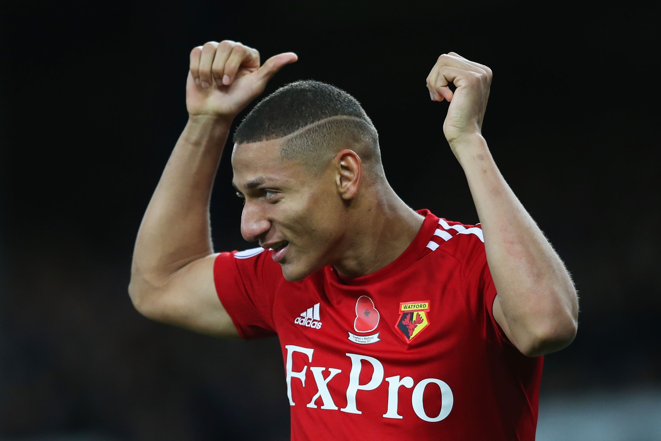 LIVERPOOL, ENGLAND - NOVEMBER 05: Richarlison de Andrade of Watford celebrates scoring his sides first goal during the Premier League match between Everton and Watford at Goodison Park on November 5, 2017 in Liverpool, England. (Photo by Jan Kruger/Getty Images) LIVERPOOL, ENGLAND - NOVEMBER 05: Richarlison de Andrade of Watford celebrates scoring his sides first goal during the Premier League match between Everton and Watford at Goodison Park on November 5, 2017 in Liverpool, England. (Photo by Jan Kruger/Getty Images)