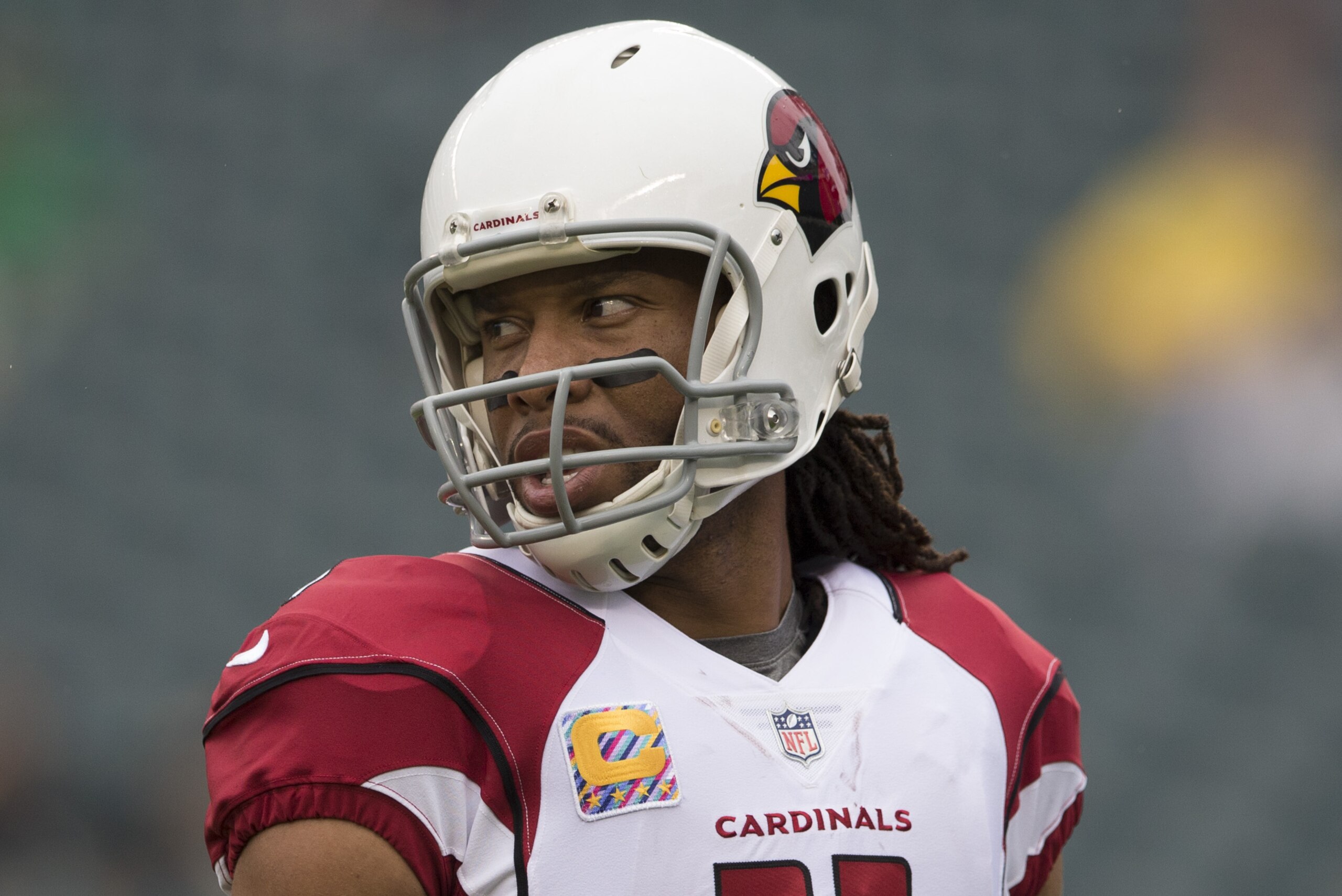 PHILADELPHIA, PA - OCTOBER 08: Larry Fitzgerald #11 of the Arizona Cardinals looks on prior to the game against the Philadelphia Eagles at Lincoln Financial Field on October 8, 2017 in Philadelphia, Pennsylvania. (Photo by Mitchell Leff/Getty Images)