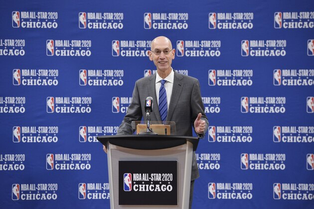 CHICAGO, IL - NOVEMBER 10: NBA Commissioner Adam Silver speaks during the NBA All-Star 2020 Announcement on November 10, 2017 at the United Center in Chicago, Illinois. NOTE TO USER: User expressly acknowledges and agrees that, by downloading and or using this photograph, user is consenting to the terms and conditions of the Getty Images License Agreement. Mandatory Copyright Notice: Copyright 2017 NBAE (Photo by David Dow/NBAE via Getty Images)
