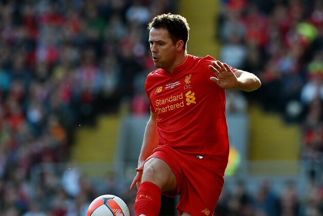 LIVERPOOL, ENGLAND - MARCH 25: (THE SUN OUT, THE SUN ON SUNDAY OUT) Michael Owen of Liverpool Legends during the LFC Foundation Charity Match between Liverpool Legends and Real Madrid Legends at Anfield on March 25 in Liverpool, England.
