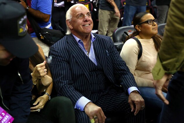CLEVELAND, OH - JUNE 07: Former wrestler Ric Flair attends Game 3 of the 2017 NBA Finals between the Golden State Warriors and the Cleveland Cavaliers at Quicken Loans Arena on June 7, 2017 in Cleveland, Ohio. NOTE TO USER: User expressly acknowledges and agrees that, by downloading and or using this photograph, User is consenting to the terms and conditions of the Getty Images License Agreement.  (Photo by Ronald Martinez/Getty Images)