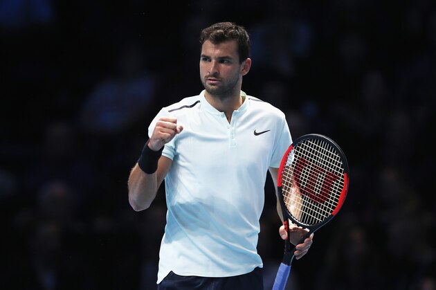 LONDON, ENGLAND - NOVEMBER 17:  Grigor Dimitrov of Bulgaria celebrates a point in his Singles match against Pablo Carreno Busta of Spain during day six of the Nitto ATP World Tour Finals at O2 Arena on November 17, 2017 in London, England.  (Photo by Julian Finney/Getty Images)
