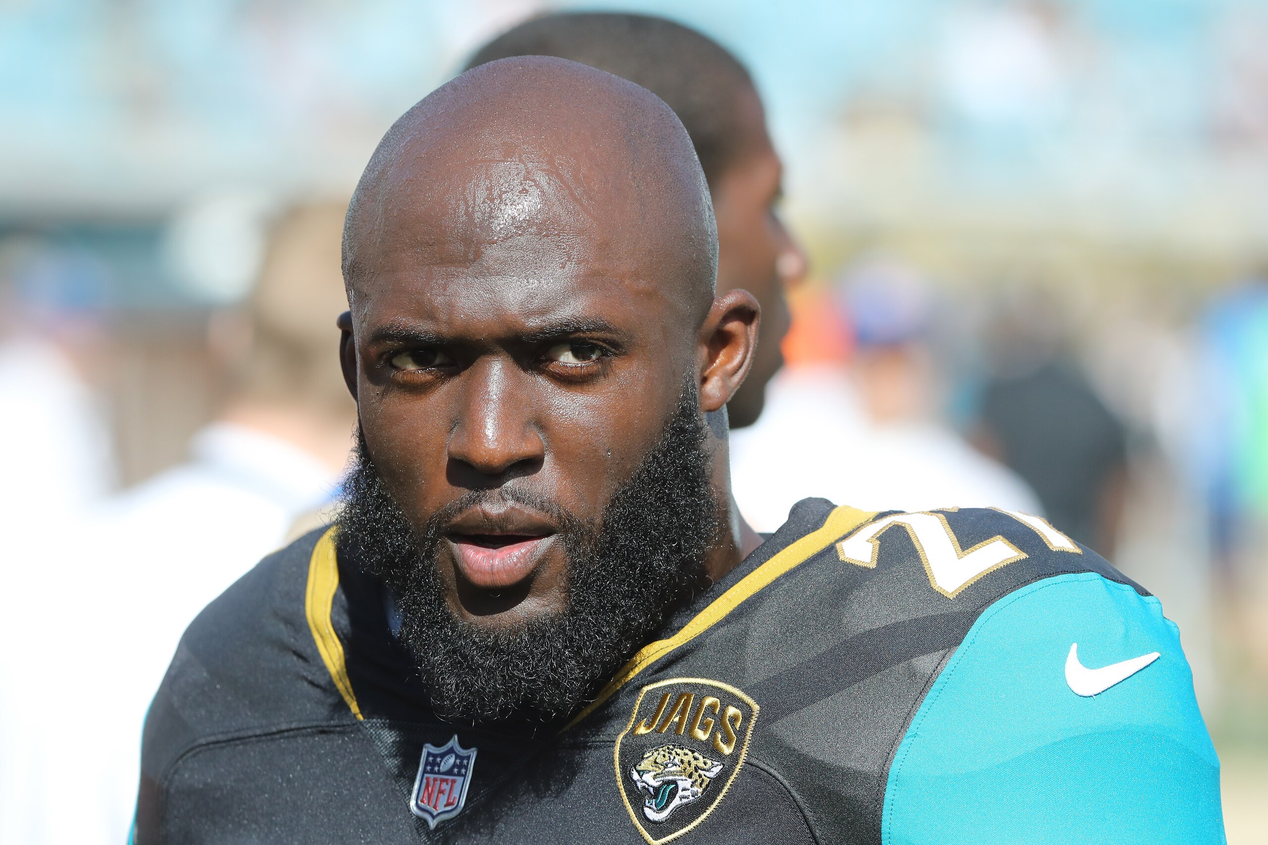 JACKSONVILLE, FL - NOVEMBER 12:  Leonard Fournette #27 of the Jacksonville Jaguars warms up on the field prior to the start of their game against the Los Angeles Chargers at EverBank Field on November 12, 2017 in Jacksonville, Florida.  (Photo by Sam Greenwood/Getty Images)