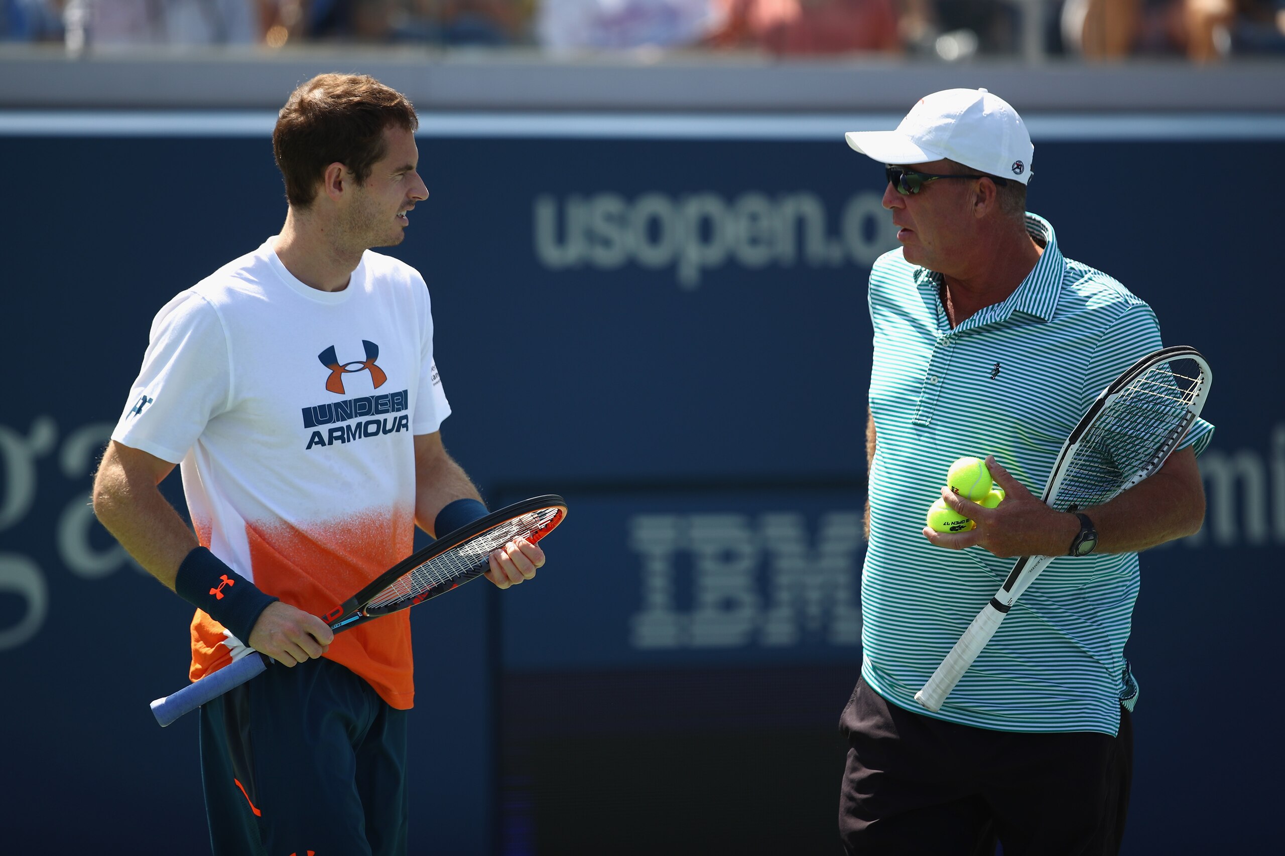 NEW YORK, NY - AUGUST 26:  Andy Murray of Great Britian with his coach Ivan Lendl during a practice session prior to the US Open Tennis Championships at USTA Billie Jean King National Tennis Center on August 26, 2017 in New York City.  (Photo by Clive Brunskill/Getty Images)