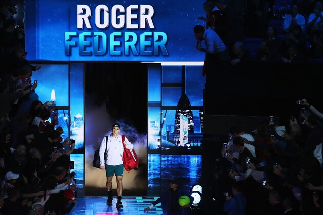 LONDON, ENGLAND - NOVEMBER 18:  Roger Federer of Switzerland walks out prior to the Singles Semi Final match against David Goffin of Belgium day seven of the Nitto ATP World Tour Finals at O2 Arena on November 18, 2017 in London, England.  (Photo by Clive Brunskill/Getty Images)