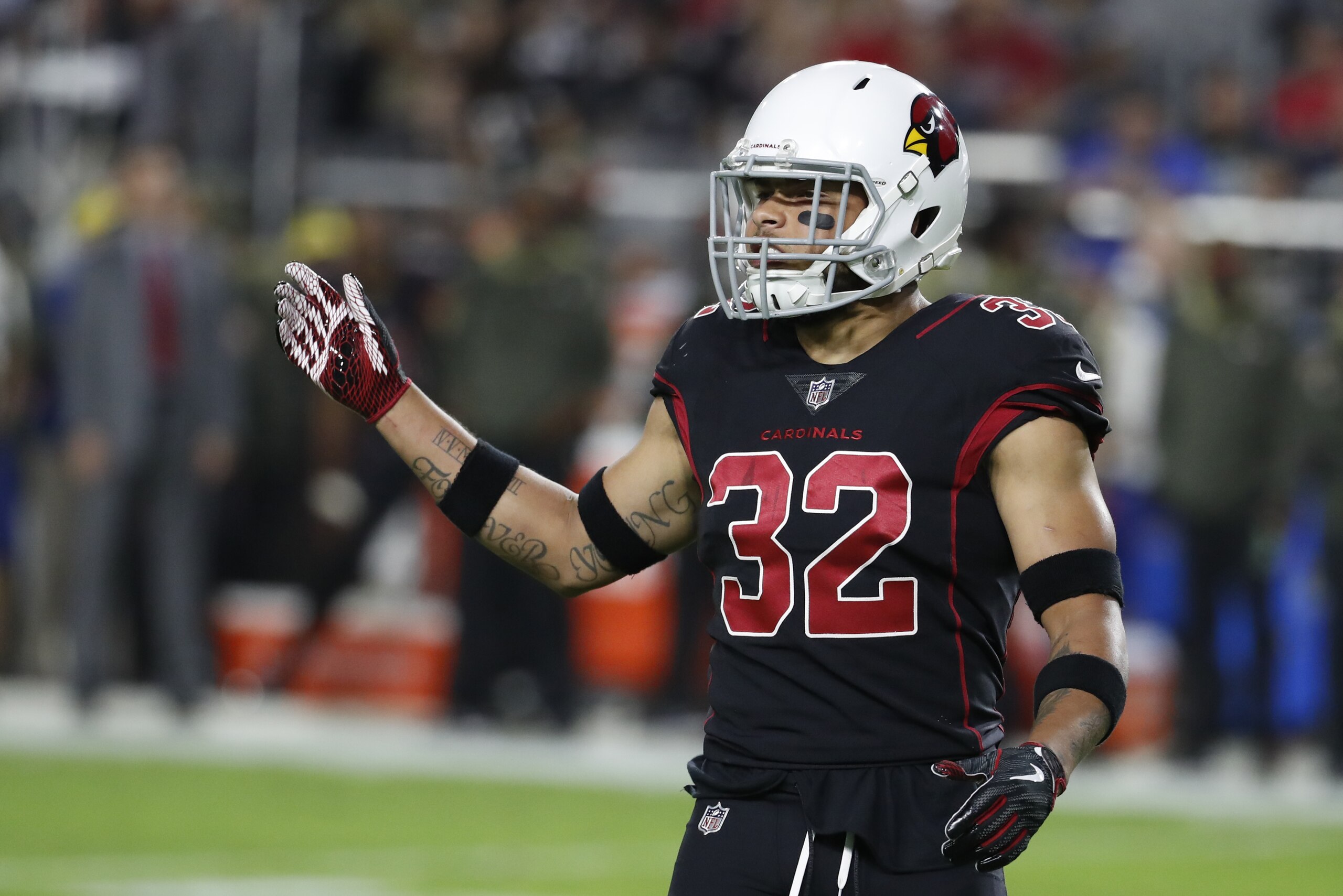 Arizona Cardinals free safety Tyrann Mathieu (32) during an NFL football game against the Seattle Seahawks, Thursday, Nov. 9, 2017, in Glendale, Ariz. The Seahawks won 22-16. (AP Photo/Rick Scuteri)