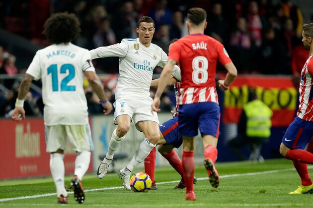 MADRID, SPAIN - NOVEMBER 18: Cristiano Ronaldo of Real Madrid  during the Spanish Primera Division   match between Atletico Madrid v Real Madrid at the Estadio Wanda Metropolitano on November 18, 2017 in Madrid Spain (Photo by Eric Verhoeven/Soccrates/Getty Images)