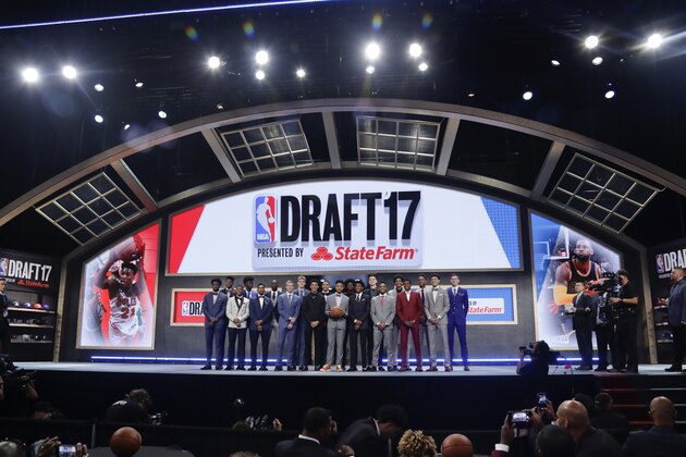 Top draft prospects gather for a group photo before the NBA basketball draft, Thursday, June 22, 2017, in New York. (AP Photo/Frank Franklin II)