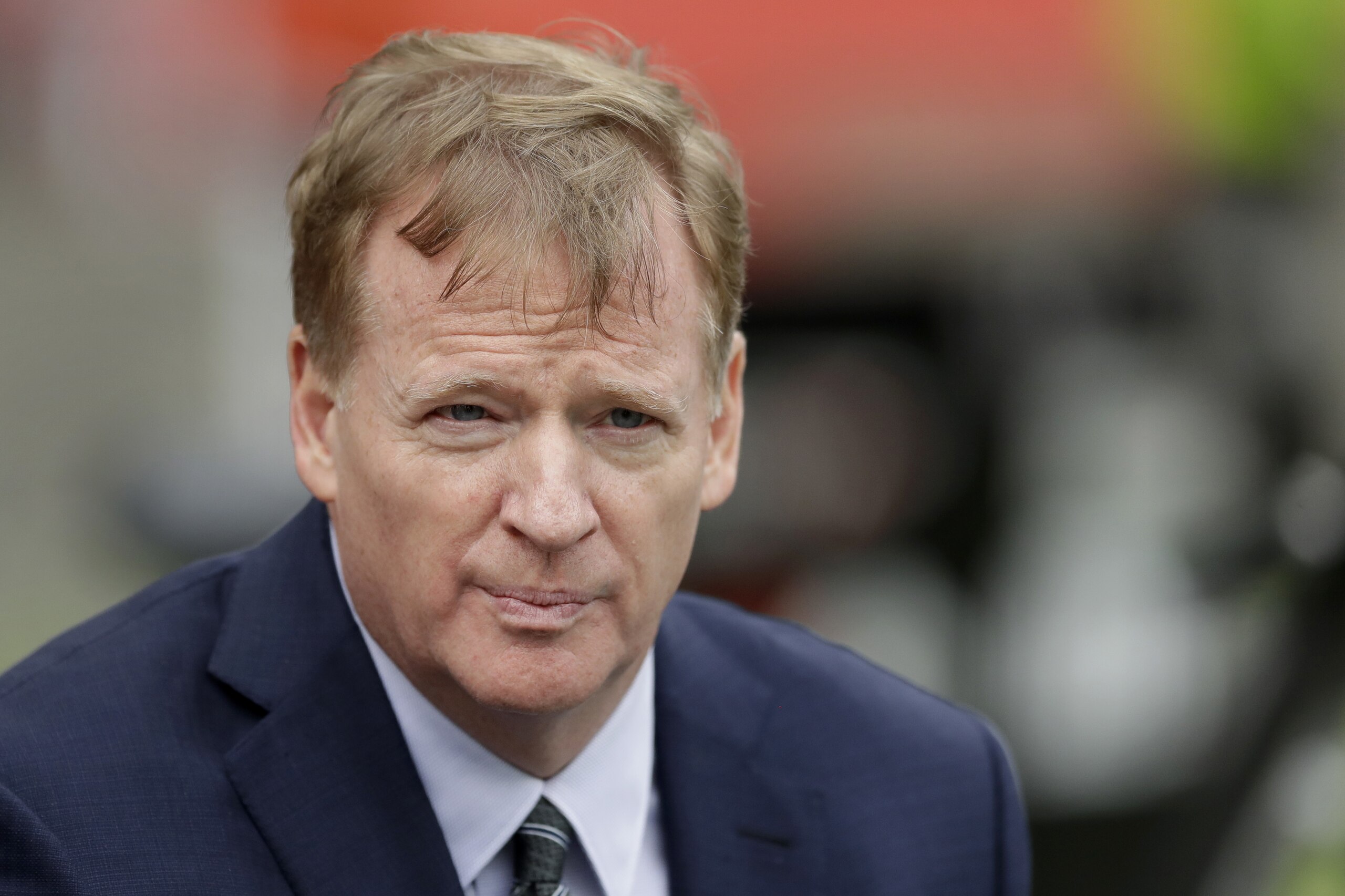 NFL Commissioner Roger Goodell before an NFL football game between the Cleveland Browns and the Minnesota Vikings at Twickenham Stadium in London, Sunday Oct. 29, 2017. (AP Photo/Matt Dunham)