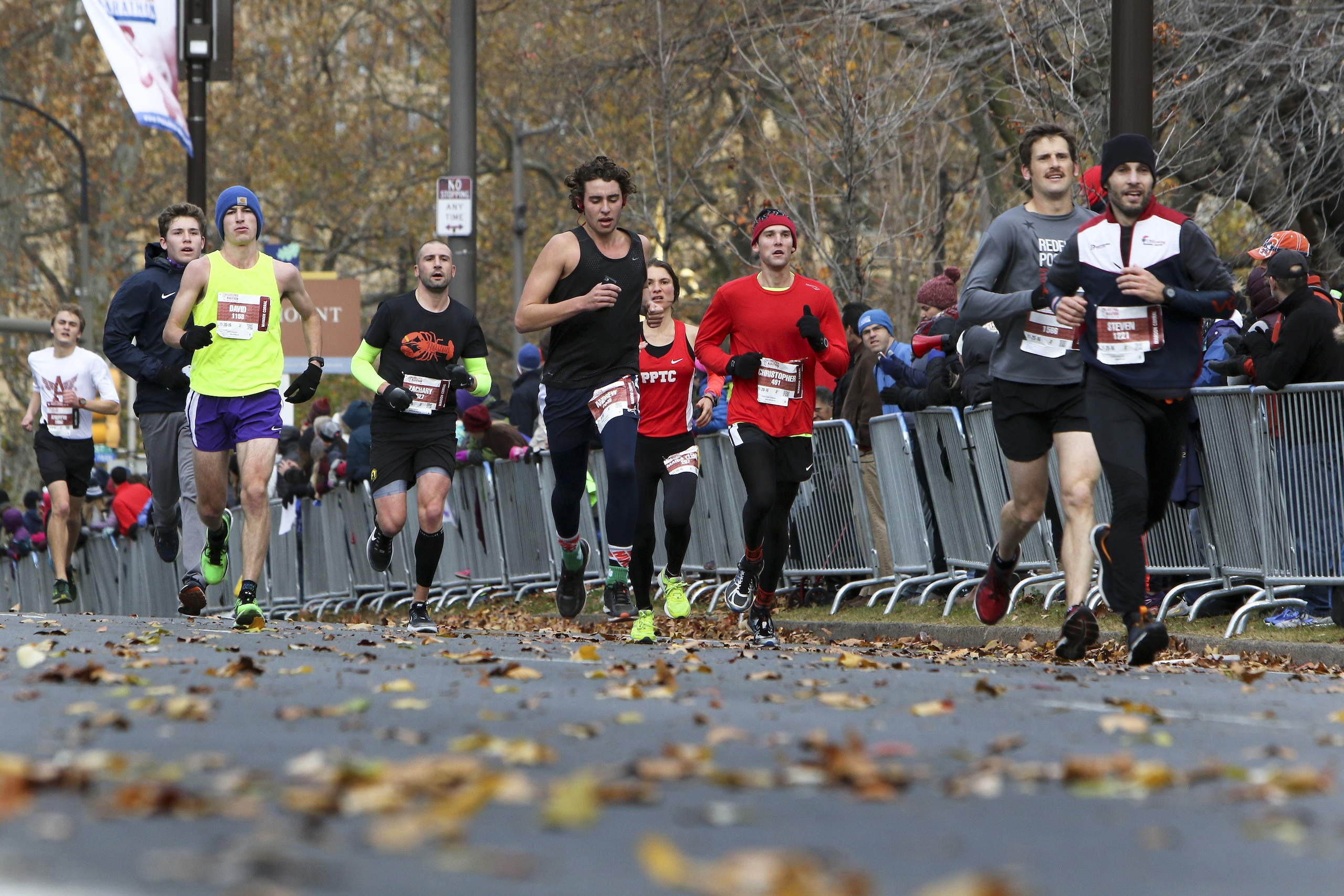 Runners approach the finish line of the Philadelphia Marathon, Sunday Nov. 20, 2016, in Philadelphia. (AP Photo/ Joseph Kaczmarek)