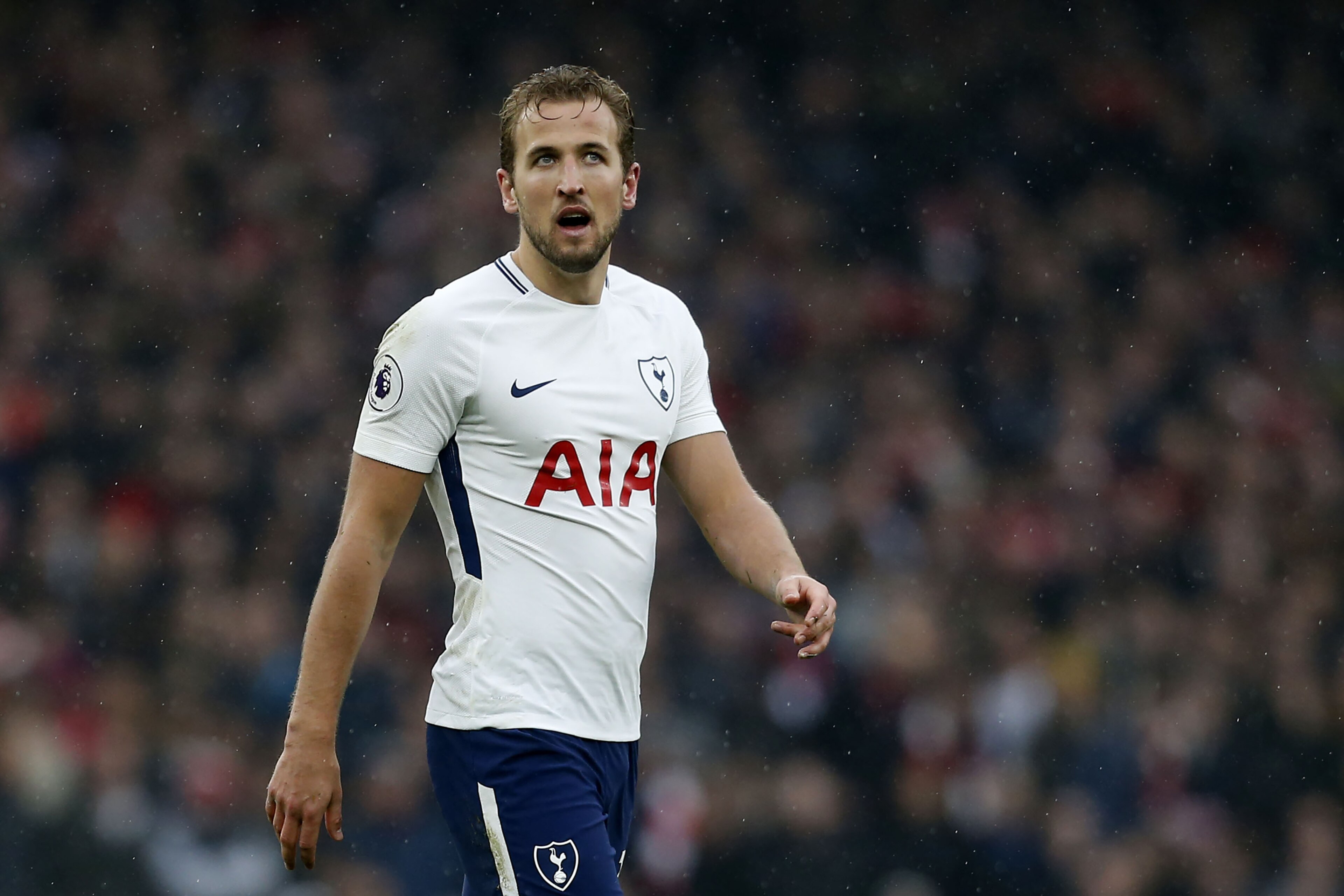 England's striker Harry Kane gestures during the English Premier League football match between Arsenal and Tottenham Hotspur at the Emirates Stadium in London on November 18, 2017.  / AFP PHOTO / IKIMAGES / Ian KINGTON / RESTRICTED TO EDITORIAL USE. No use with unauthorized audio, video, data, fixture lists, club/league logos or 'live' services. Online in-match use limited to 45 images, no video emulation. No use in betting, games or single club/league/player publications.  /         (Photo credit should read IAN KINGTON/AFP/Getty Images)