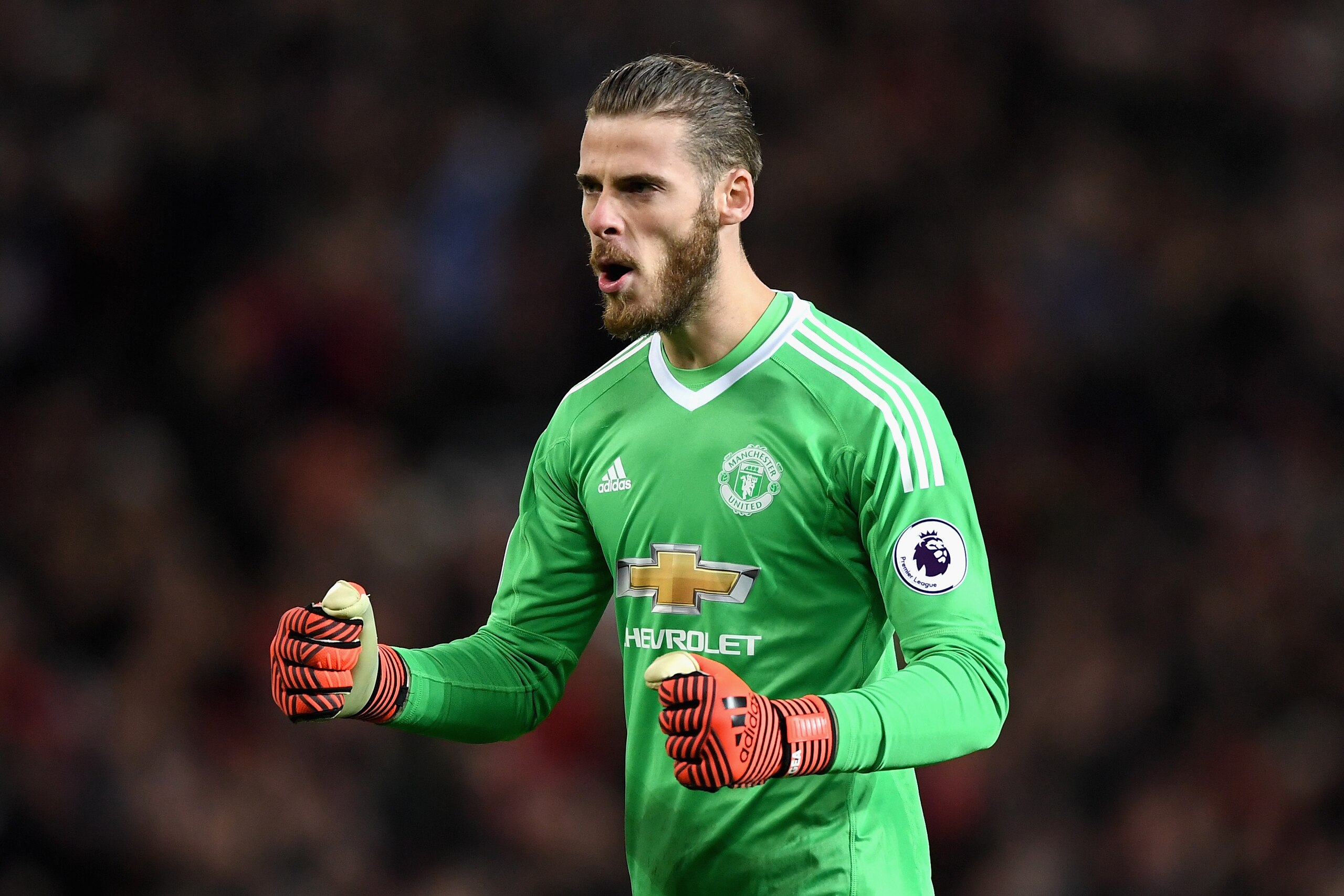 MANCHESTER, ENGLAND - NOVEMBER 18:  David De Gea of Manchester United celebrates after Anthony Martial scoring their sides first goal during the Premier League match between Manchester United and Newcastle United at Old Trafford on November 18, 2017 in Manchester, England.  (Photo by Gareth Copley/Getty Images)