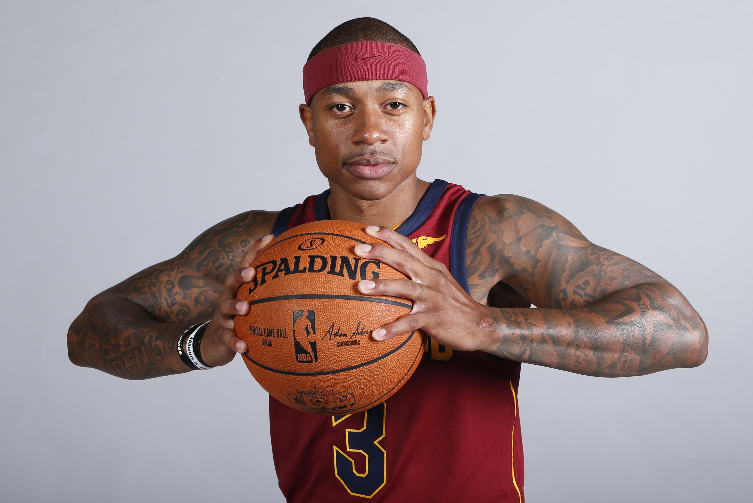 Cleveland Cavaliers' Isaiah Thomas poses for a portrait during the NBA basketball team media day, Monday, Sept. 25, 2017, in Independence, Ohio. (AP Photo/Ron Schwane)