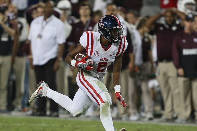 COLLEGE STATION, TX - NOVEMBER 12:  Deontay Anderson #2 of the Mississippi Rebels intercepts a pass from Jake Hubenak #10 of the Texas A&M Aggies in the fourth quarter at Kyle Field on November 12, 2016 in College Station, Texas.  (Photo by Bob Levey/Getty Images)