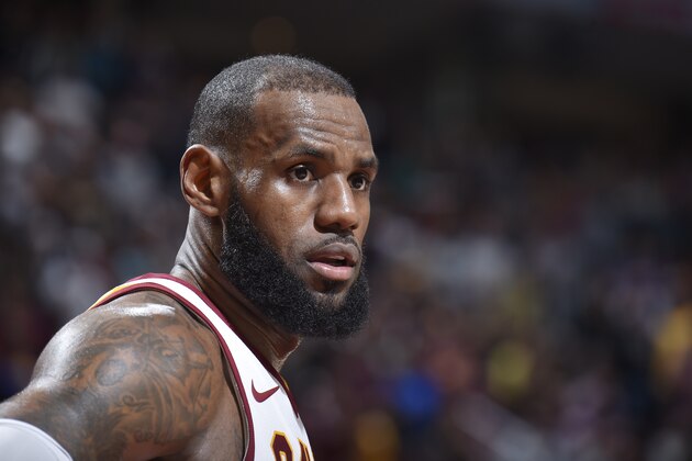 CLEVELAND, OH - NOVEMBER 17:  LeBron James #23 of the Cleveland Cavaliers looks on during the game against the LA Clippers on November 17, 2017 at Quicken Loans Arena in Cleveland, Ohio.  NOTE TO USER: User expressly acknowledges and agrees that, by downloading and or using this Photograph, user is consenting to the terms and conditions of the Getty Images License Agreement. Mandatory Copyright Notice: Copyright 2017 NBAE (Photo by David Liam Kyle/NBAE via Getty Images)
