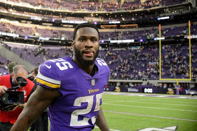 MINNEAPOLIS, MN - NOVEMBER 19: Latavius Murray #25 of the Minnesota Vikings looks on after the game against the Los Angeles Rams on November 19, 2017 at US Bank Stadium in Minneapolis, Minnesota. (Photo by Hannah Foslien/Getty Images)