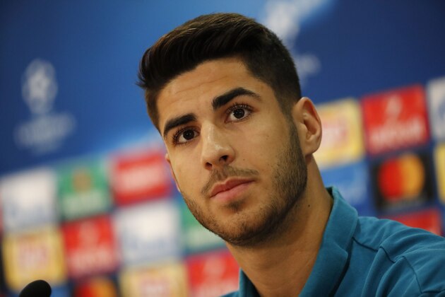 Real Madrid's Marco Asensio attends a press conference in the Cypriot capital Nicosia's GSP Stadium on the eve of the UEFA Champions League football match APOEL FC against Real Madrid, on November 20, 2017.  / AFP PHOTO / Thomas COEX        (Photo credit should read THOMAS COEX/AFP/Getty Images)