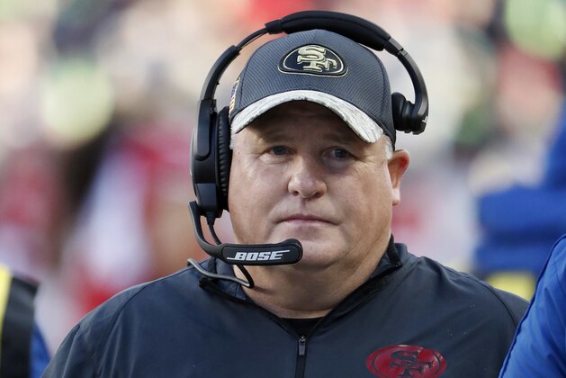 FILE - In this Jan. 1, 2017, file photo, San Francisco 49ers head coach Chip Kelly stands on the sideline during the second half of an NFL football game against the Seattle Seahawks in Santa Clara, Calif. Former Oregon coach Chip Kelly is joining ESPN as a studio analyst next season. ESPN announced Friday, May 26, 2017,  it has signed Kelly to a multiyear deal. (AP Photo/Tony Avelar, File)