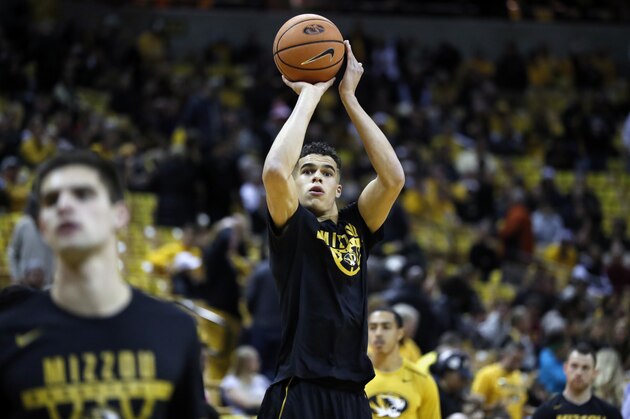 Missouri's Michael Porter Jr. warms up before the start of an NCAA college basketball game between Missouri and Iowa State Friday, Nov. 10, 2017, in Columbia, Mo. (AP Photo/Jeff Roberson)