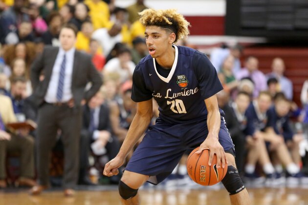 La Lumiere's Brian Bowen #20 in action against Montverde Academy in the DICK'S Sporting Goods High School National Basketball Tournament on Friday, April  1, 2016 in Queens, NY.  La Lumiere won the game. (AP Photo/Gregory Payan)