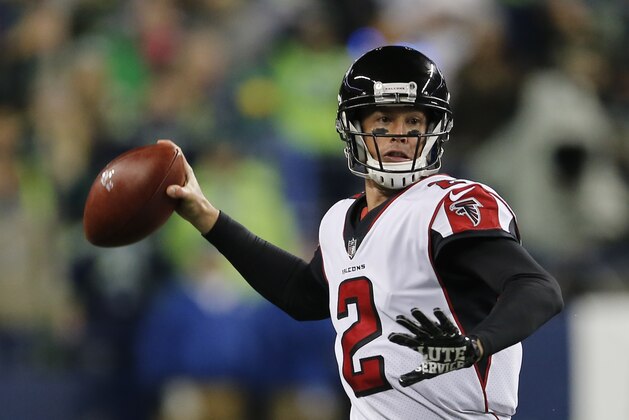 Atlanta Falcons quarterback Matt Ryan in action against the Seattle Seahawks in the first half of an NFL football game, Monday, Nov. 20, 2017, in Seattle. (AP Photo/Stephen Brashear)