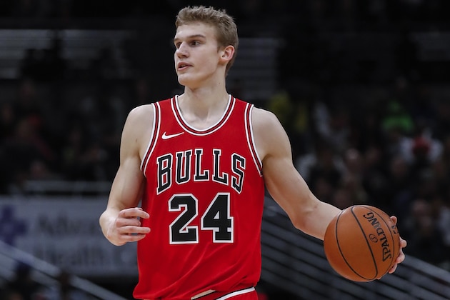 Chicago Bulls' Lauri Markkanen during the second half of an NBA basketball game against the Charlotte Hornets Friday, Nov. 17, 2017, in Chicago. (AP Photo/Jim Young)