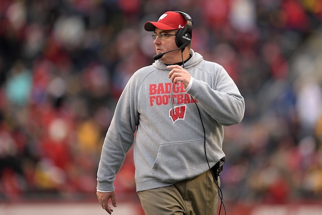 MADISON, WI - NOVEMBER 18:  Head coach Paul Chryst of the Wisconsin Badgers watches action during a game against the Michigan Wolverines at Camp Randall Stadium on November 18, 2017 in Madison, Wisconsin.  Wisconsin defeated Michigan 24-10.  (Photo by Stacy Revere/Getty Images)