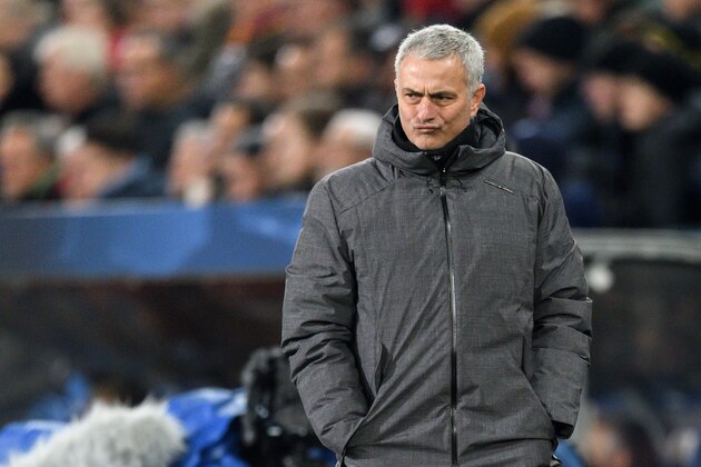 Manchester United's Portuguese manager Jose Mourinho reatcs during the UEFA Champions League Group A football match between FC Basel and Manchester United on November 22, 2017 in Basel. / AFP PHOTO / Fabrice COFFRINI        (Photo credit should read FABRICE COFFRINI/AFP/Getty Images)