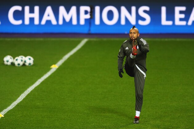 BRUSSELS, BELGIUM - NOVEMBER 21:  Arturo Vidal of Bayern Munich is pictured during the Bayern Muenchen Training session held at the Constant Vanden Stock Stadium on November 21, 2017 in Brussels, Belgium. R.S.C. Anderlecht will play Bayern Munich in their Group B, Champions League match on the 22nd of November, 2017.  (Photo by Dean Mouhtaropoulos/Getty Images)
