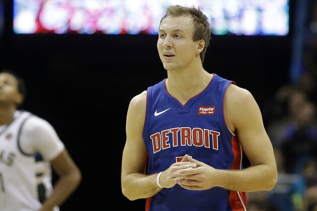 Detroit Pistons' Luke Kennard looks to the bench during the second half of an NBA basketball game against the Milwaukee Bucks Wednesday, Nov. 15, 2017, in Milwaukee. The Bucks won 99-95. (AP Photo/Aaron Gash)