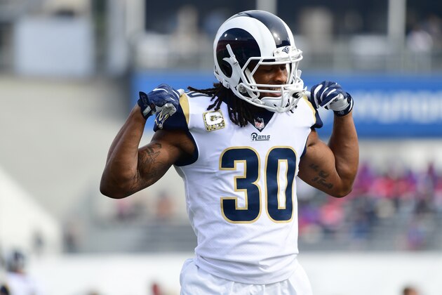 LOS ANGELES, CA - NOVEMBER 12:  Todd Gurley #30 of the Los Angeles Rams is seen before the game against the Houston Texans at the Los Angeles Memorial Coliseum on November 12, 2017 in Los Angeles, California.  (Photo by Harry How/Getty Images)