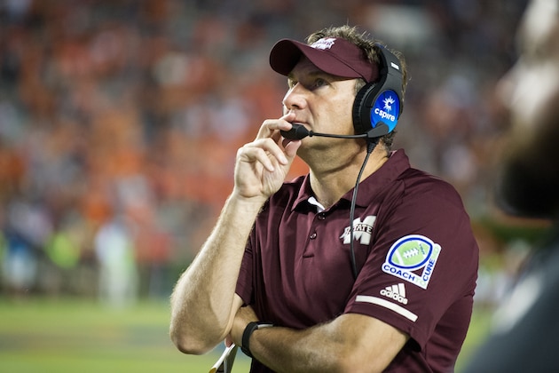 AUBURN, AL - SEPTEMBER 30: Head coach Dan Mullen of the Mississippi State Bulldogs during their game against the Auburn Tigers at Jordan-Hare Stadium on September 30, 2017 in Auburn, Alabama. (Photo by Michael Chang/Getty Images)