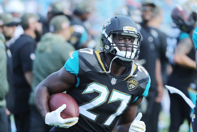 JACKSONVILLE, FL - NOVEMBER 12:  Leonard Fournette #27 of the Jacksonville Jaguars warms up on the field prior to the start of their game against the Los Angeles Chargers at EverBank Field on November 12, 2017 in Jacksonville, Florida.  (Photo by Sam Greenwood/Getty Images)